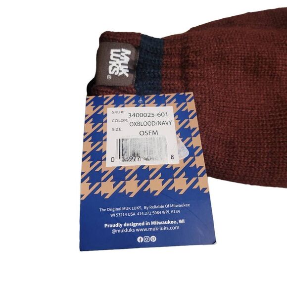 Muk Luks Men's Ox Blood/Navy Acrylic Knit Gloves NEW - Picture 7 of 8